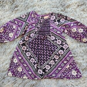Pink Chicken New York Girls Purple Floral Block Print Smocked Dress 6-12 months